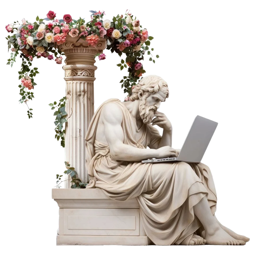 Statue with laptop